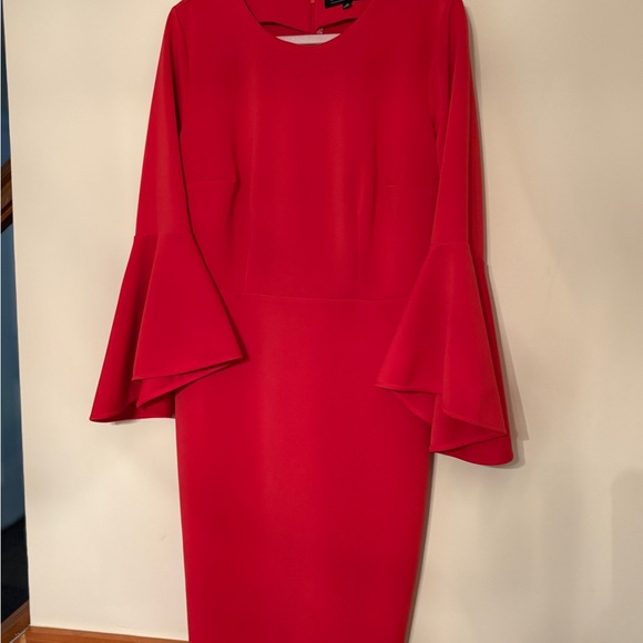 Eloquii Womens Red Bell Sleeve Round Neck Back Zip Bodycon Dress - Picture 3 of 11